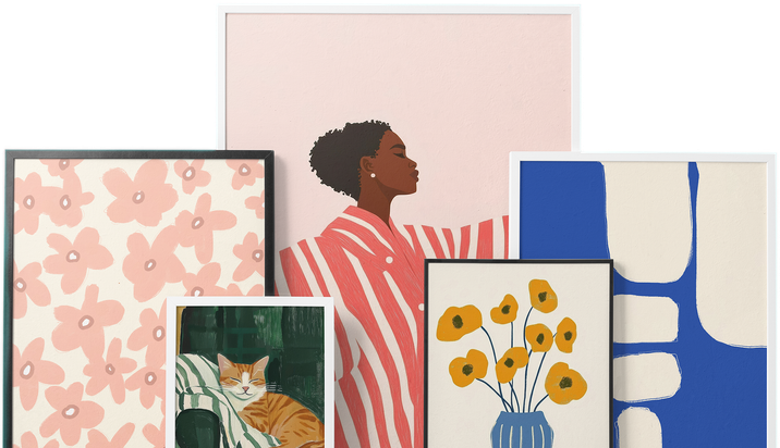 Mehrere gerahmte Poster als Gruppe